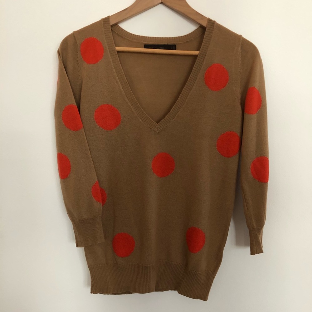 Polka Dot Sweater in Tan and Orange in Small